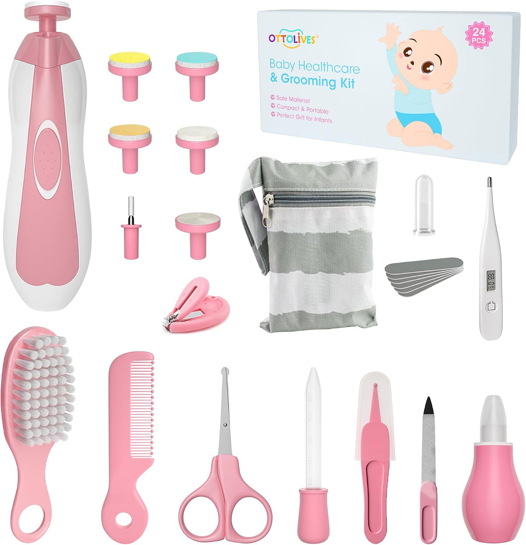 Baby Grooming Kit with Electric Nail Trimmer, 0-3 Years+, Pink