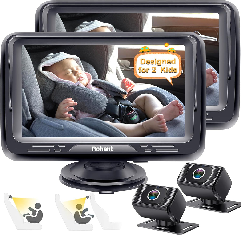 Baby Camera for Car 2 Pack: Dual HD 1080P Monitors with Night Vision