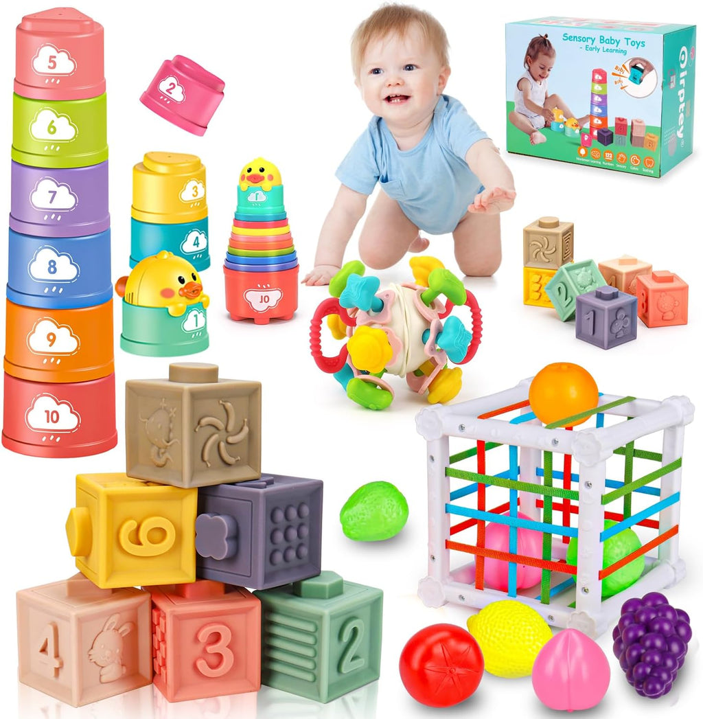 Montessori Baby Toy,Stacking Cups Blocks Sensory Bin Teething Toys