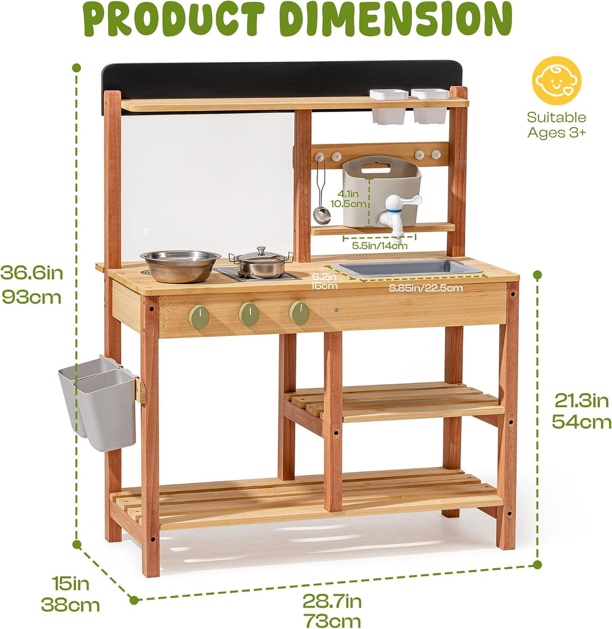 Mud Kitchen for Kids Outdoor – Wooden Outdoor Mud Kitchen with Sink & Storage – Outdoor Pretend Kitchen Toy for Boys and Girls Ages 3+