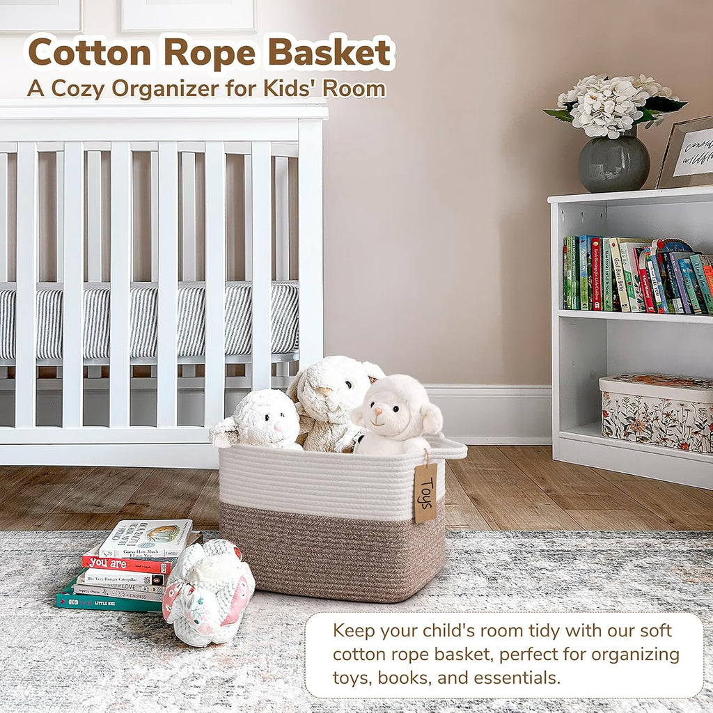 Woven Rope Storage Basket for Shelves, Rectangle, Brown