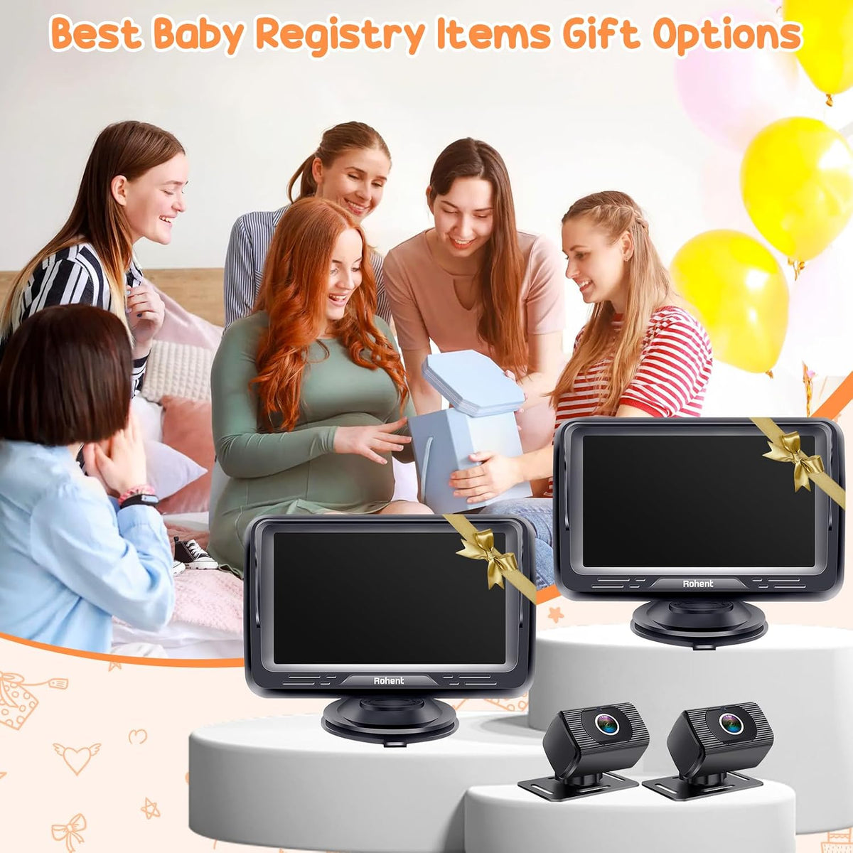 Baby Camera for Car 2 Pack: Dual HD 1080P Monitors with Night Vision