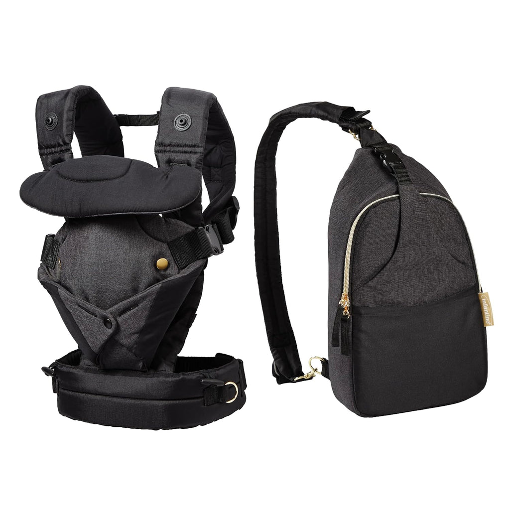 Flip 4-In-1 Carrier & Diaper Bag Bundle, Black & Gold