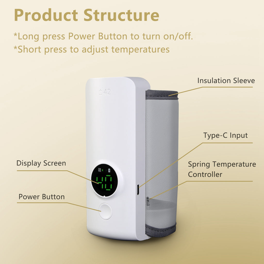 1Pc Portable Bottle Warmer Baby Milk Warmer Milk Formula Warmer for Travel with 6 Heating Levels USB Rechargeable Keep Milk Warm for 5 Hours No Bottle Included