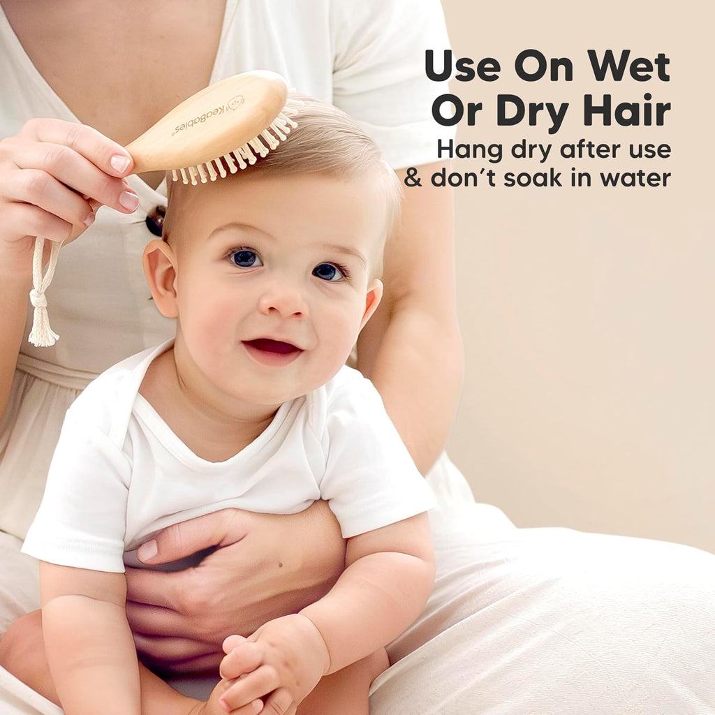 Wooden Baby Hair Brush Set for Newborns, Toddler Comb (Walnut, Regular)