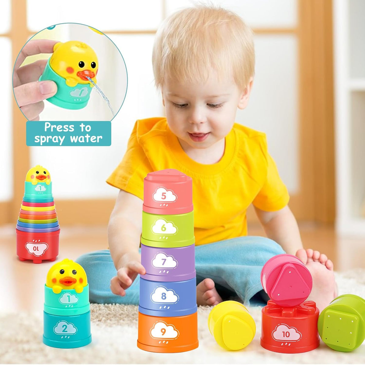 Montessori Baby Toy,Stacking Cups Blocks Sensory Bin Teething Toys