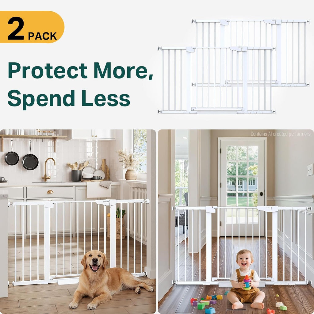 2 Pack 30-54" Baby Gate for Stairs, Auto Close Dog Gate Indoor White