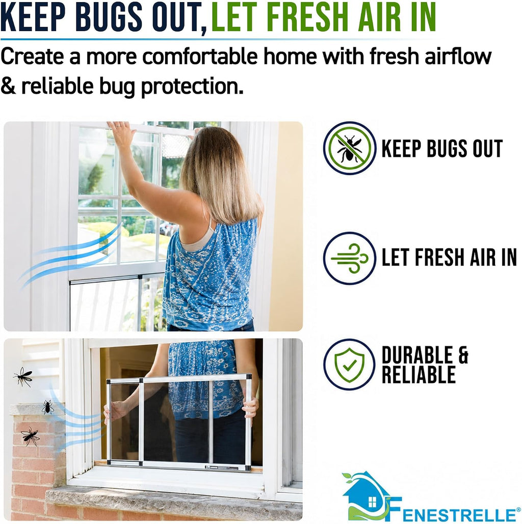 Expandable Window Screen, 10″ H × 19″–36″ W Horizontal, 2-Pack