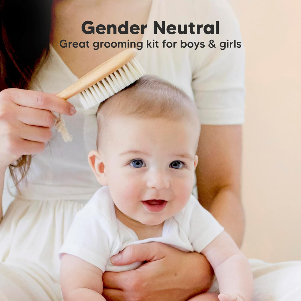 Wooden Baby Hair Brush Set for Newborns, Toddler Comb (Walnut, Regular)