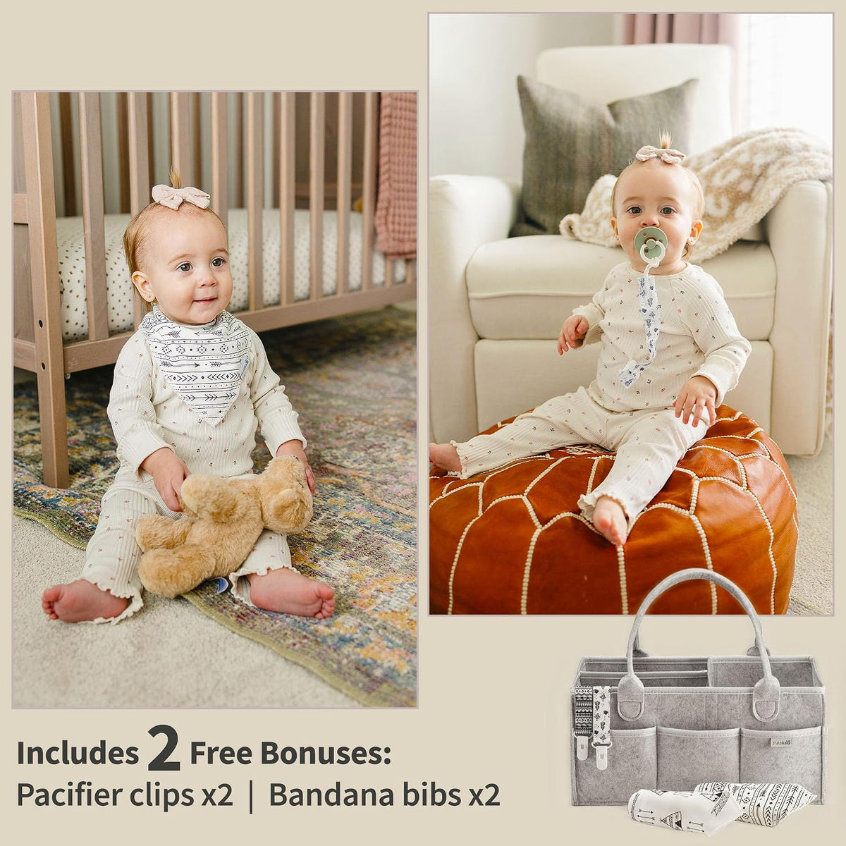 Baby Diaper Caddy Organizer, Felt Nursery Basket, Gray, Large Set