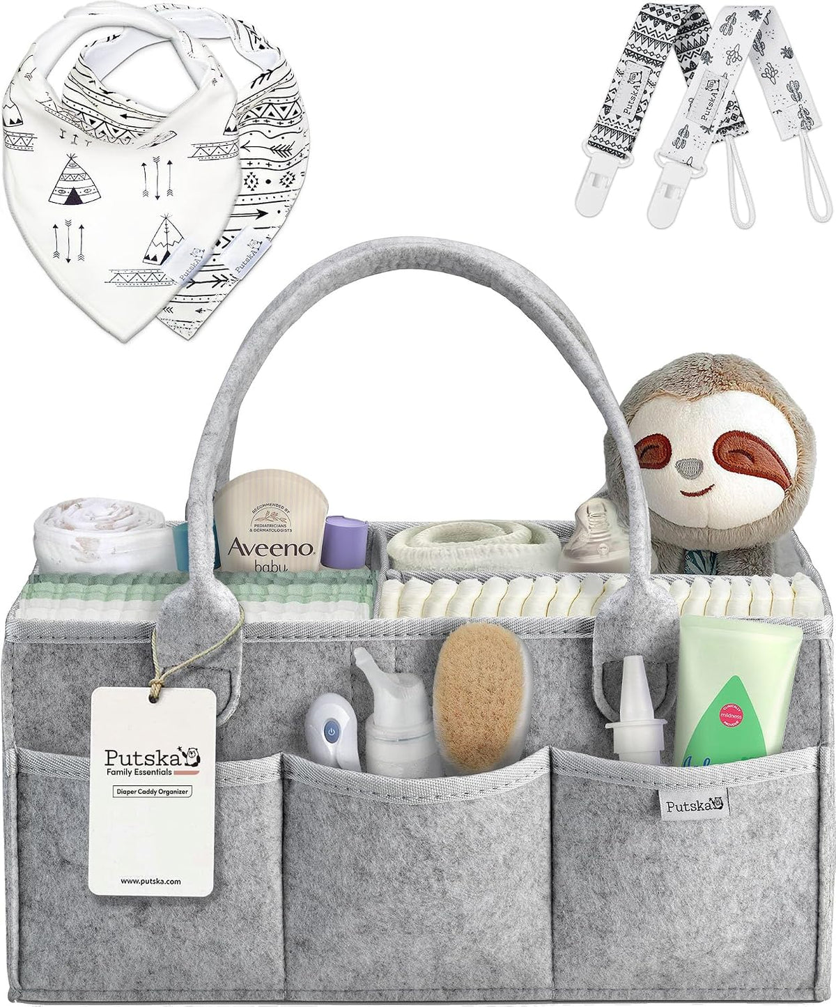 Baby Diaper Caddy Organizer, Felt Nursery Basket, Gray, Large Set