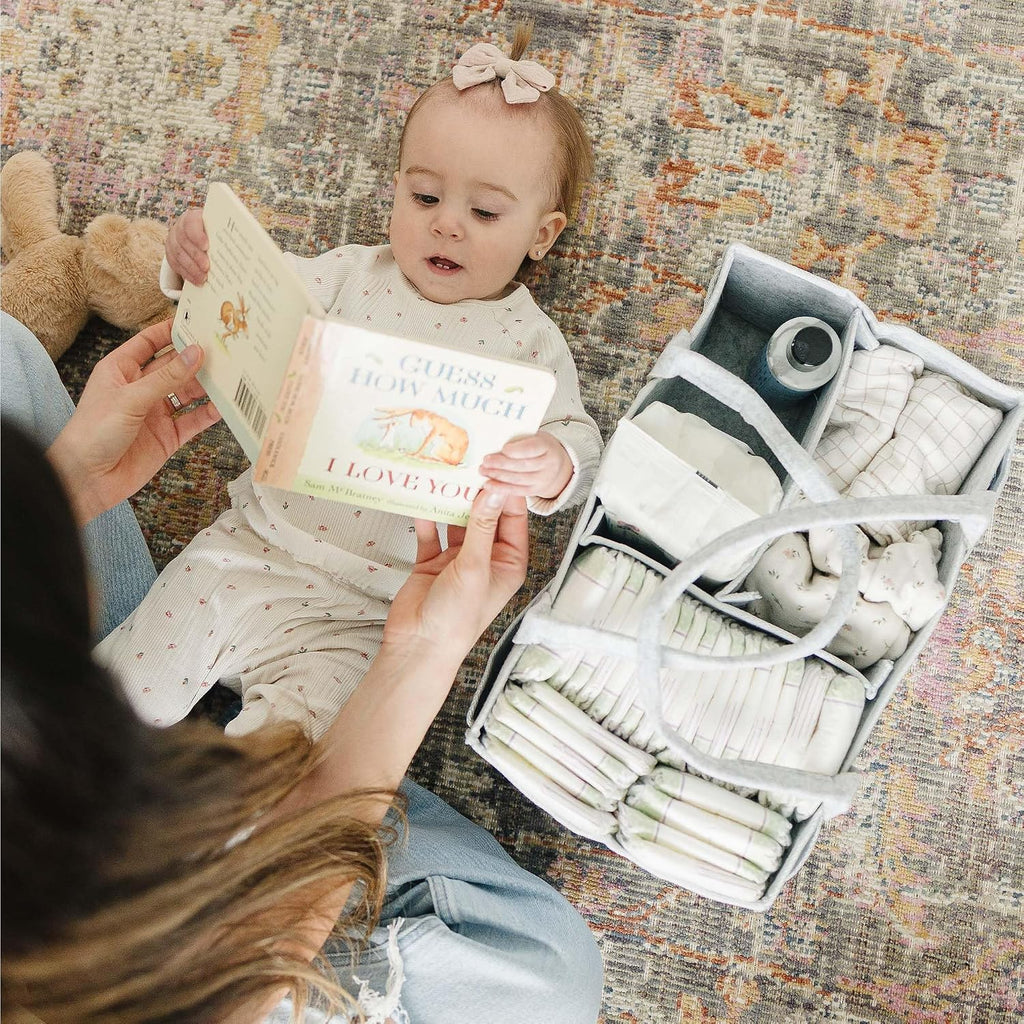 Baby Diaper Caddy Organizer, Felt Nursery Basket, Gray, Large Set