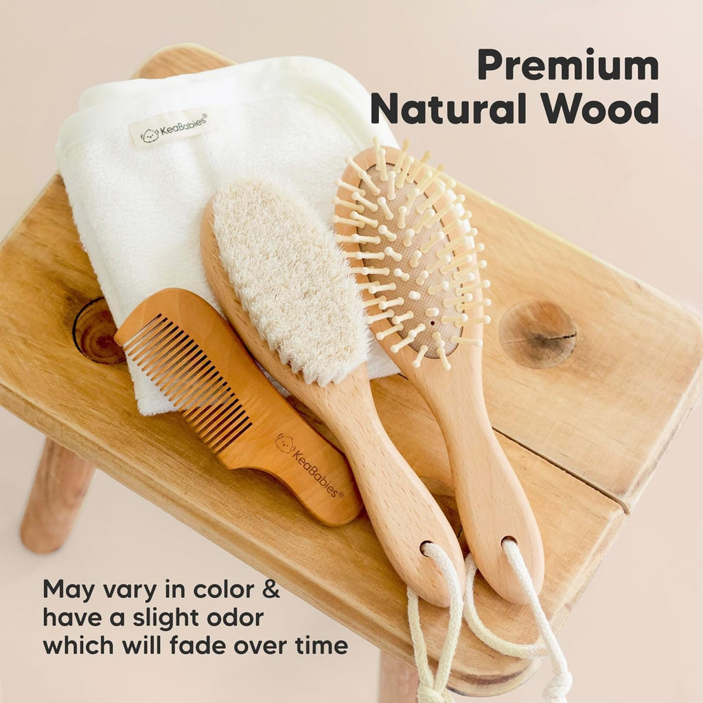 Wooden Baby Hair Brush Set for Newborns, Toddler Comb (Walnut, Regular)