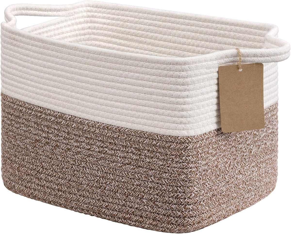 Woven Rope Storage Basket for Shelves, Rectangle, Brown