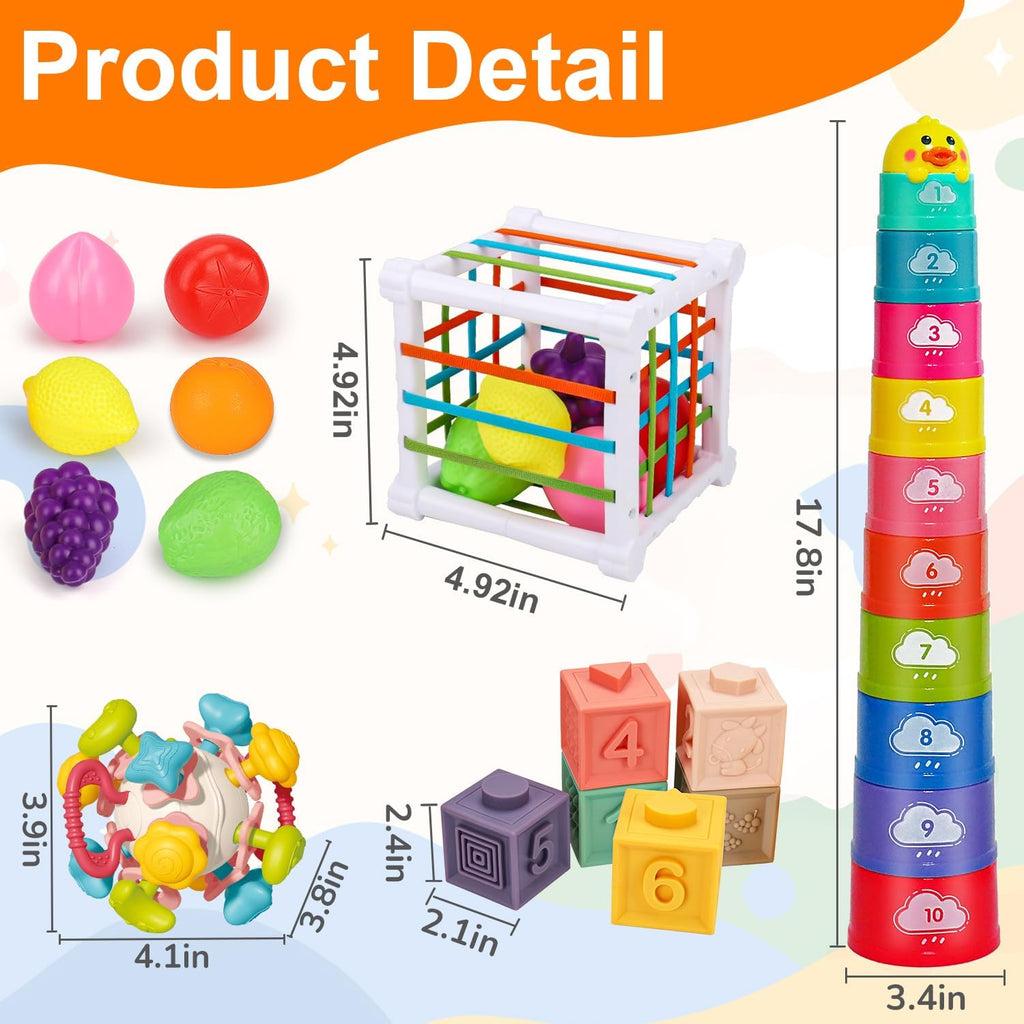 Montessori Baby Toy,Stacking Cups Blocks Sensory Bin Teething Toys