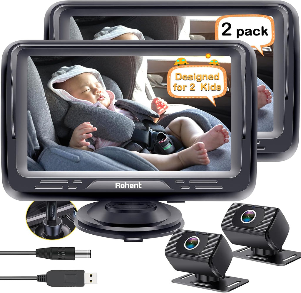 Baby Camera for Car 2 Pack: Dual HD 1080P Monitors with Night Vision