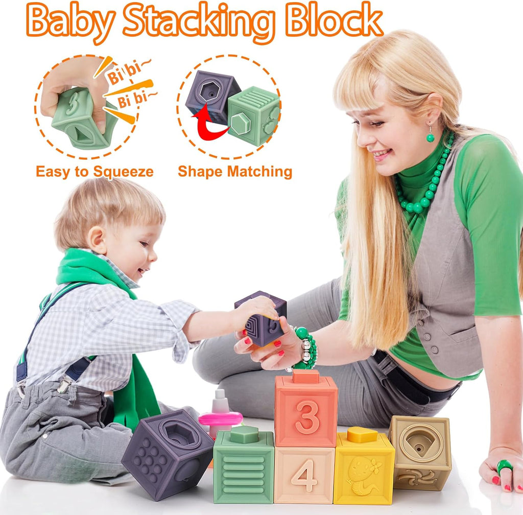 Montessori Baby Toy,Stacking Cups Blocks Sensory Bin Teething Toys