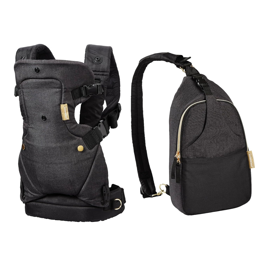 Flip 4-In-1 Carrier & Diaper Bag Bundle, Black & Gold