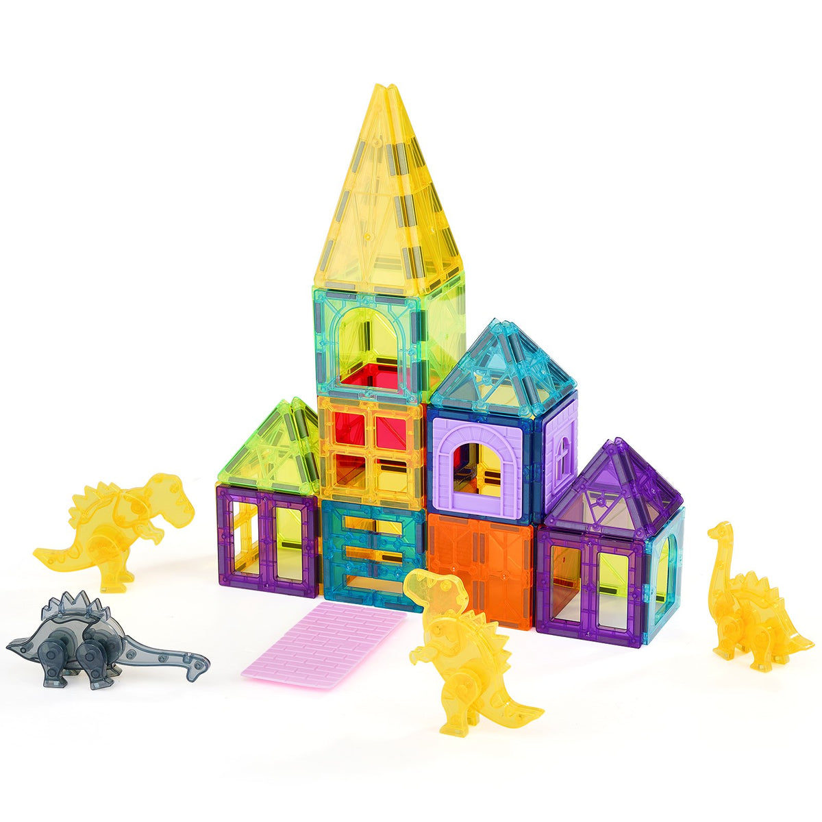 Magnetic Tiles, 56 PCS Magnetic Animals Building Blocks for Kids, Magnet Building Set with 4 Dinosaurs, STEM Sensory Educational Construction Stacking Toys Gift for Toddlers Boys Girls Aged 3+