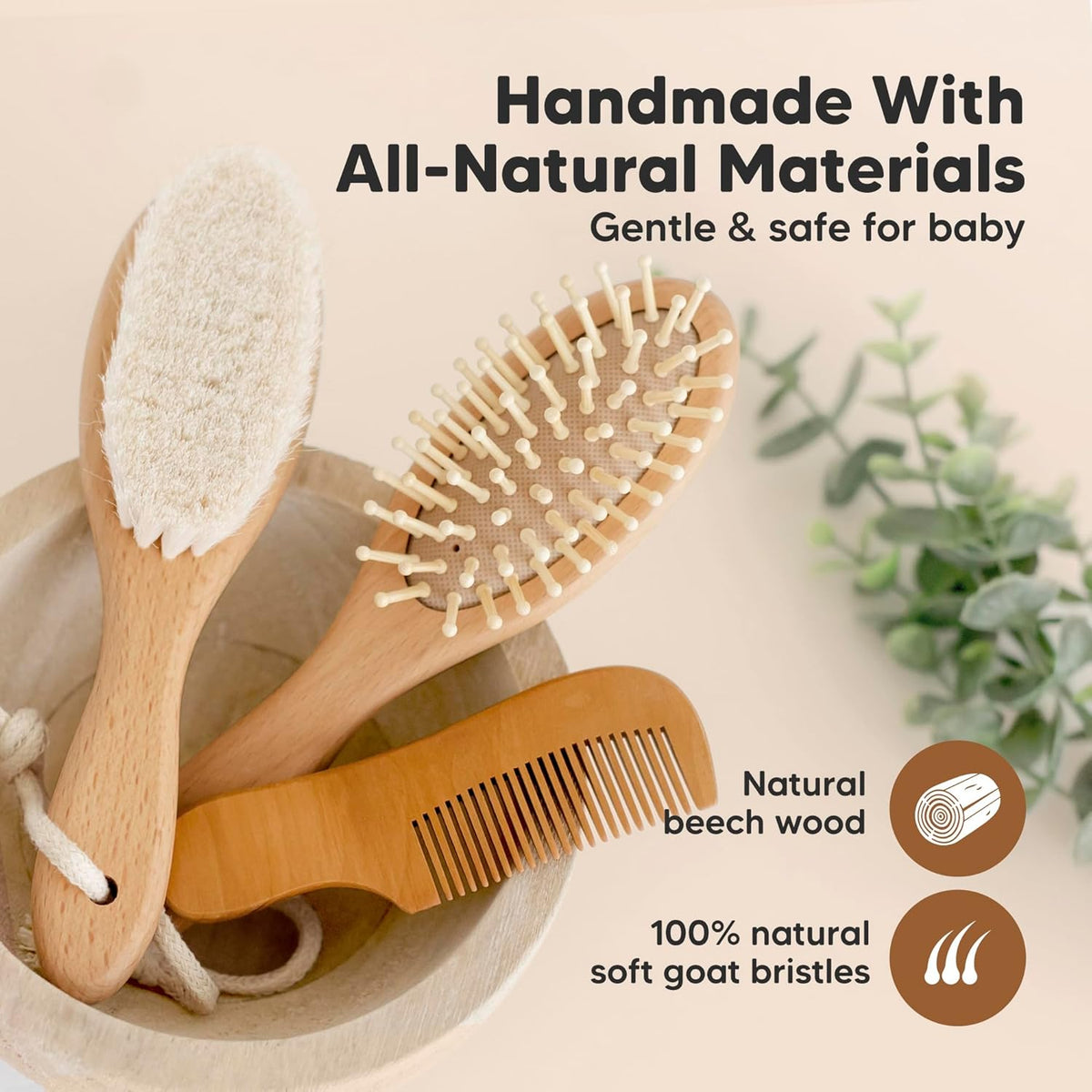 Wooden Baby Hair Brush Set for Newborns, Toddler Comb (Walnut, Regular)