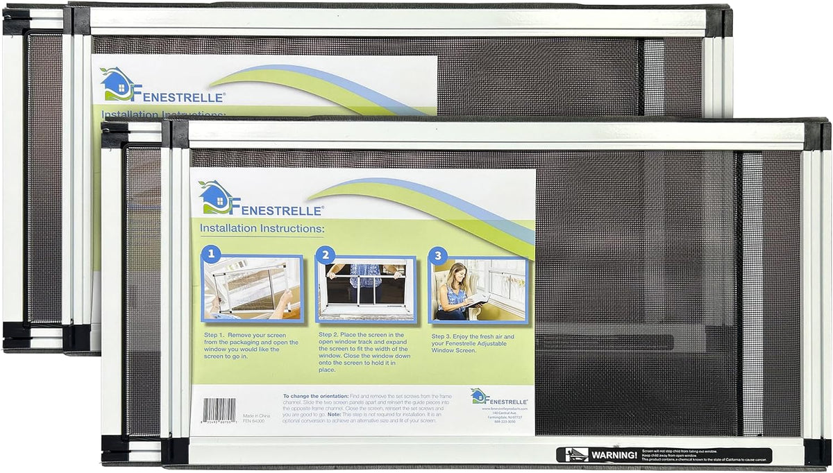 Expandable Window Screen, 10″ H × 19″–36″ W Horizontal, 2-Pack
