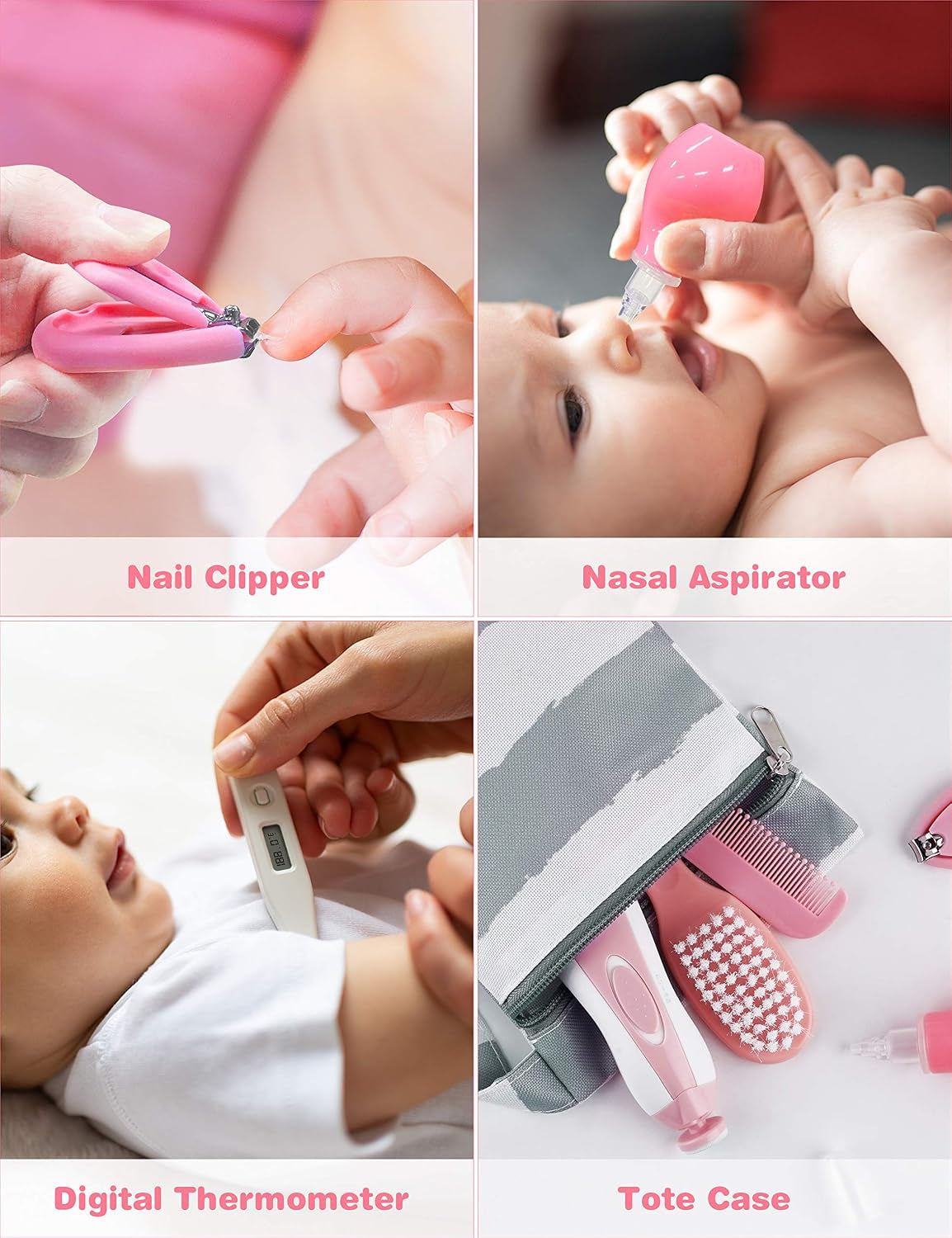 Baby Grooming Kit with Electric Nail Trimmer, 0-3 Years+, Pink