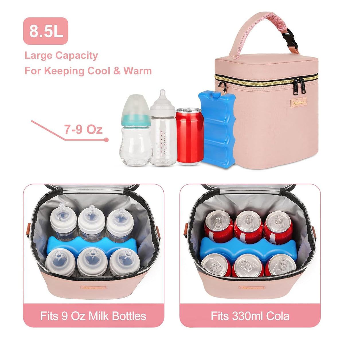 Breastmilk Cooler Bag, Baby Bottle Bag Fits 6 Bottles up to 9 Ounce