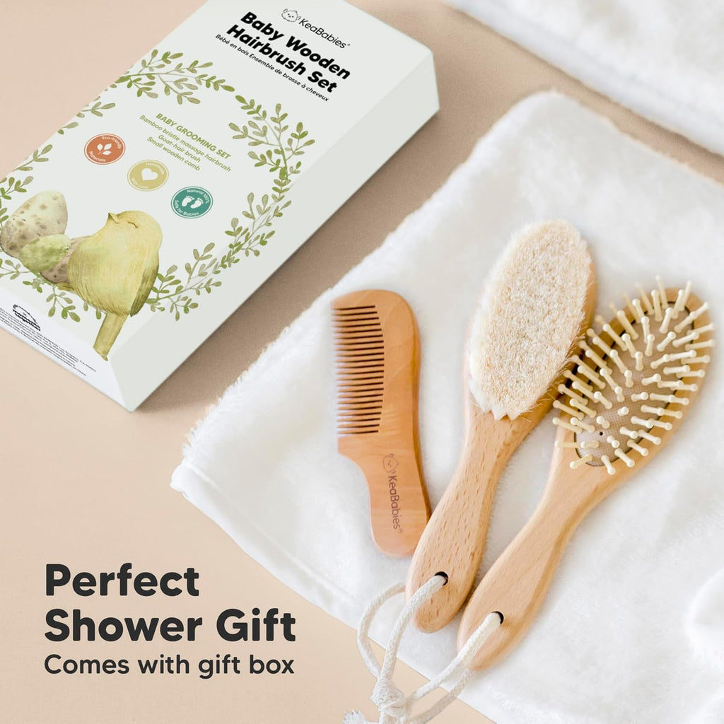 Wooden Baby Hair Brush Set for Newborns, Toddler Comb (Walnut, Regular)