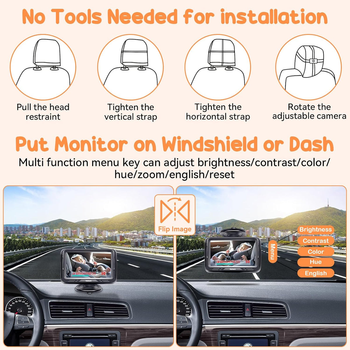 Baby Camera for Car 2 Pack: Dual HD 1080P Monitors with Night Vision