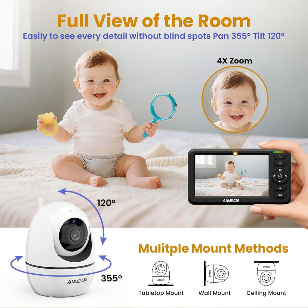5" Baby Monitor with Camera and Audio No Wifi