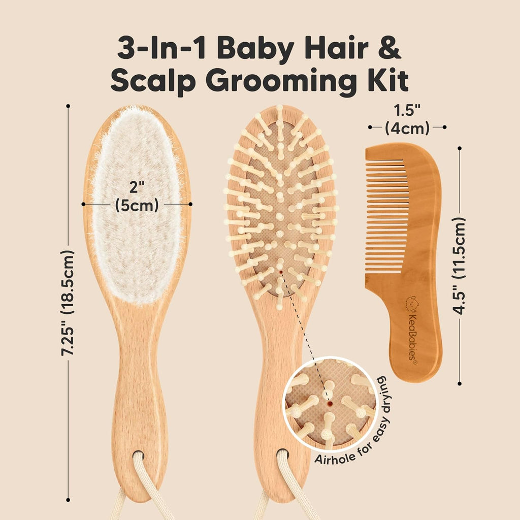 Wooden Baby Hair Brush Set for Newborns, Toddler Comb (Walnut, Regular)