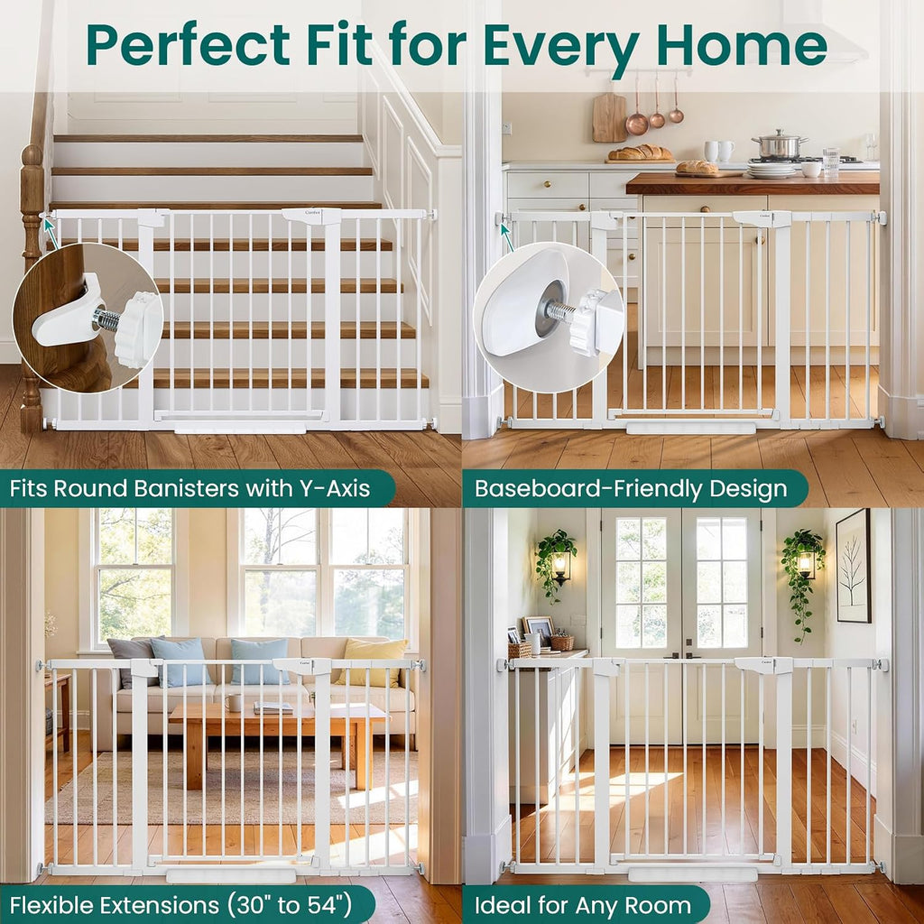2 Pack 30-54" Baby Gate for Stairs, Auto Close Dog Gate Indoor White
