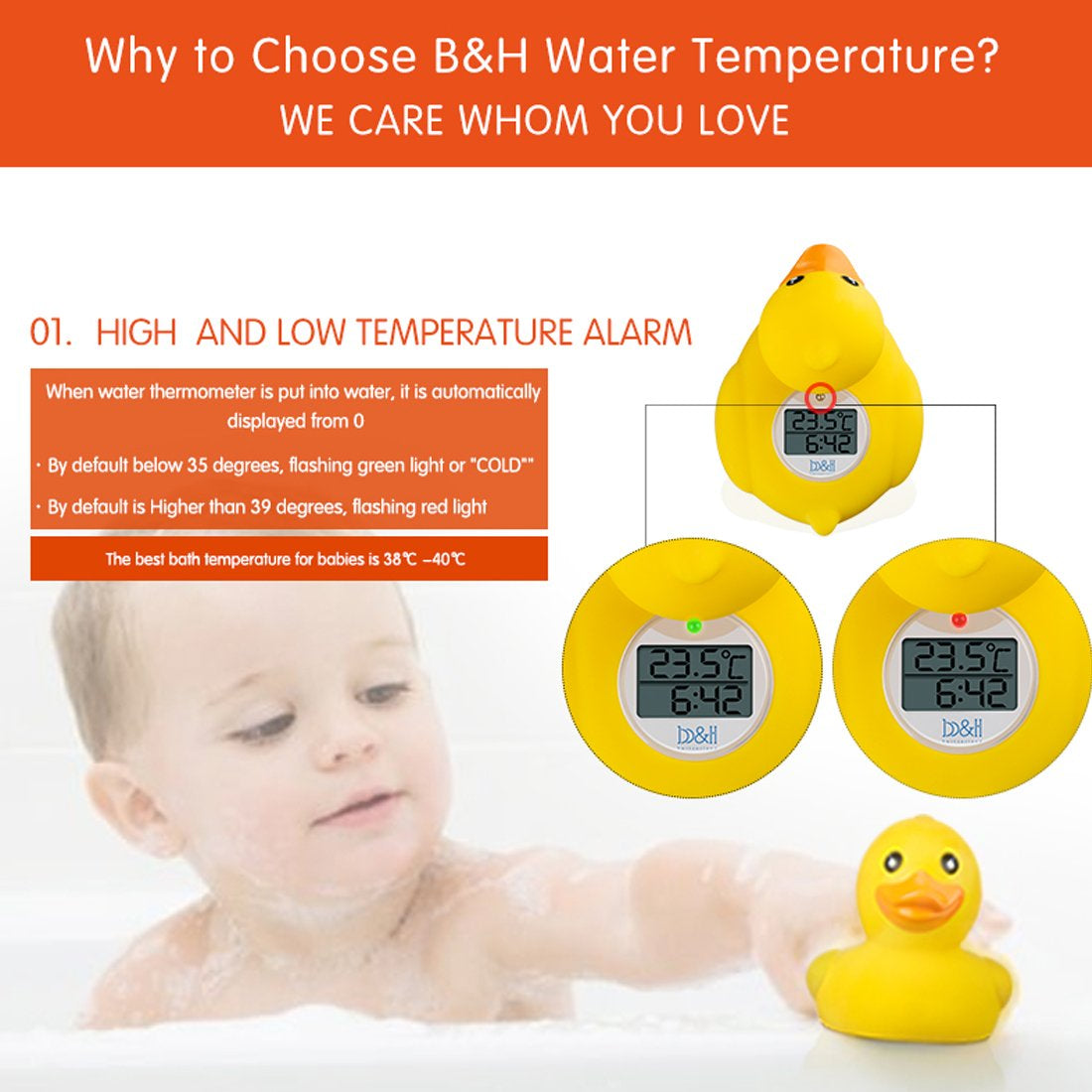 Baby Bath Thermometer, Safety Water Temperature Monitor, Winking Duck
