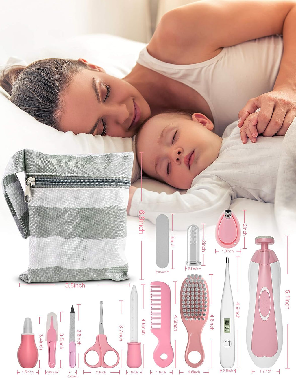 Baby Grooming Kit with Electric Nail Trimmer, 0-3 Years+, Pink
