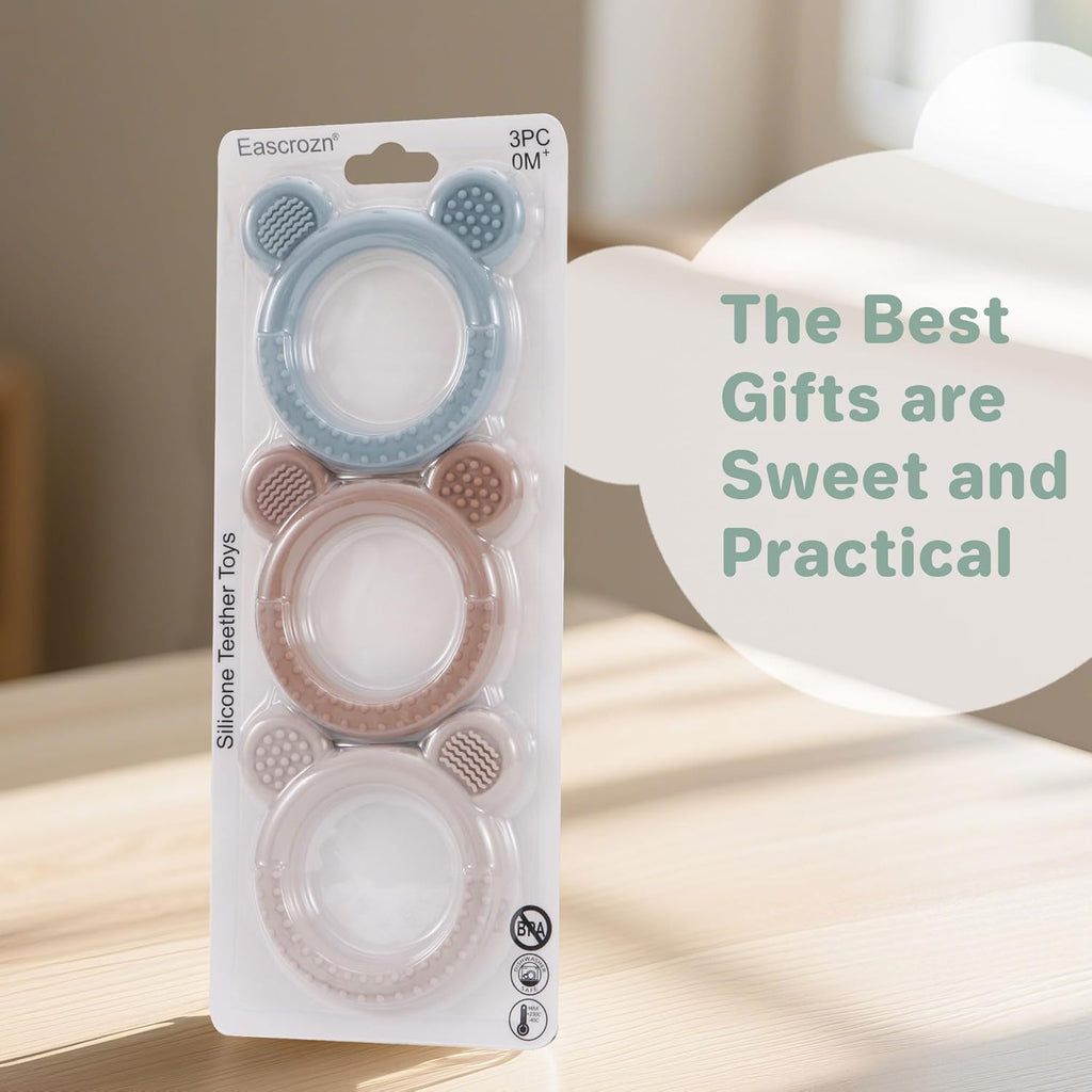 3 Pack Silicone Teethers for Babies 3M+ BPA Free