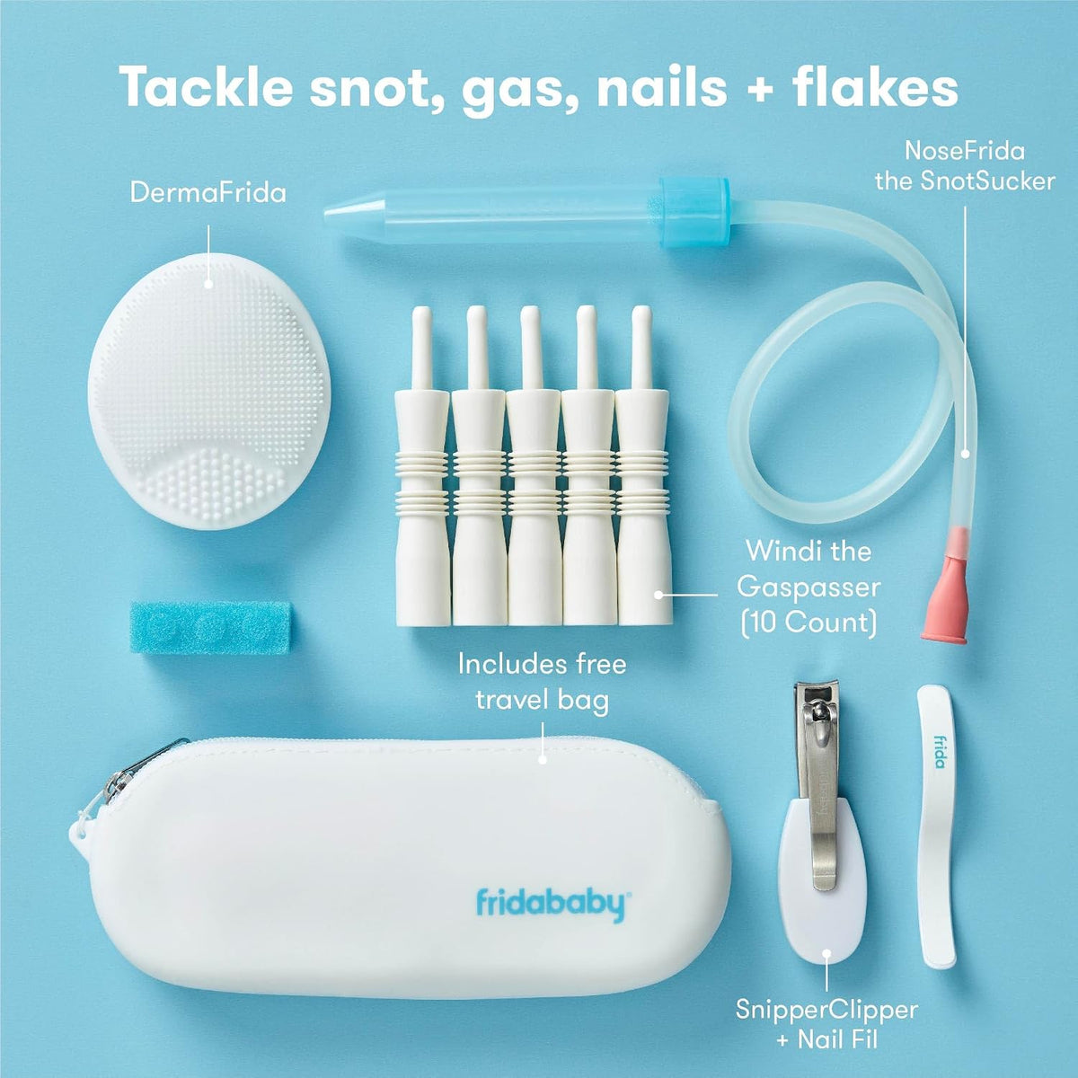 Frida Baby Basics Kit, 6Pc Baby Essentials Kit with Silicone Carry Case