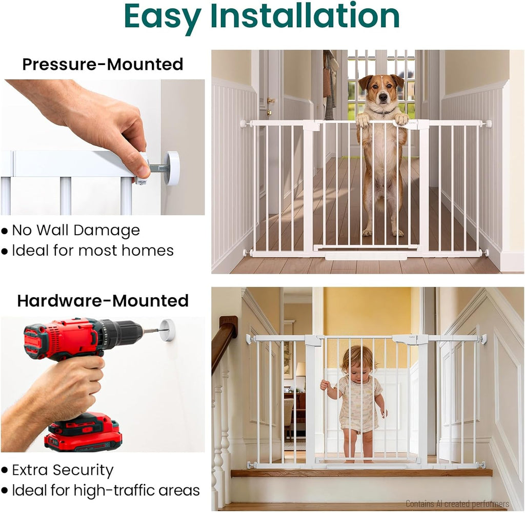 2 Pack 30-54" Baby Gate for Stairs, Auto Close Dog Gate Indoor White