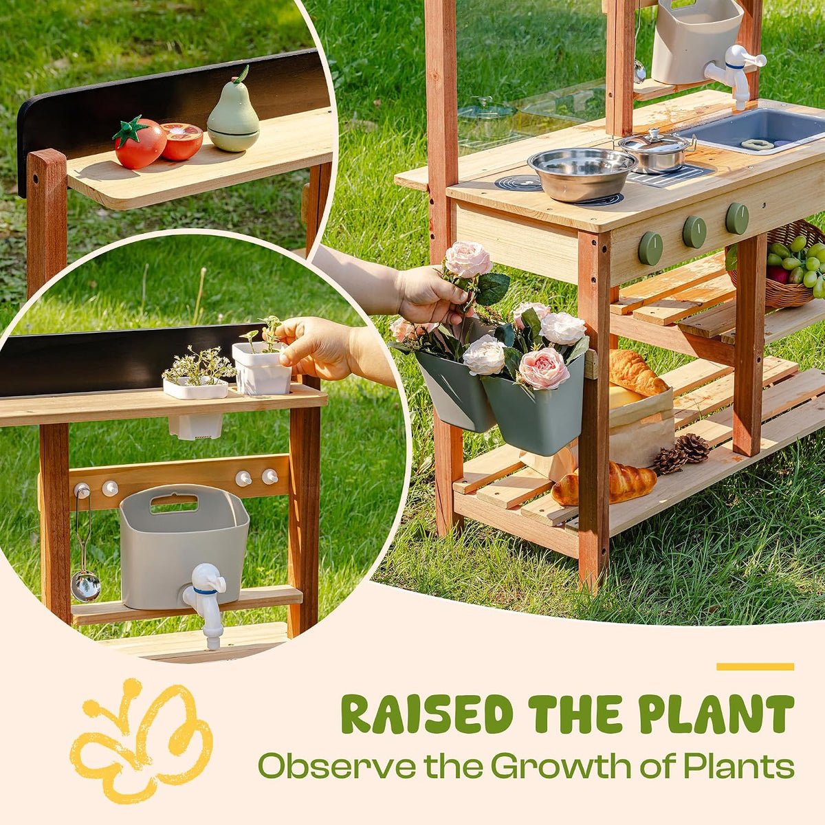 Mud Kitchen for Kids Outdoor – Wooden Outdoor Mud Kitchen with Sink & Storage – Outdoor Pretend Kitchen Toy for Boys and Girls Ages 3+